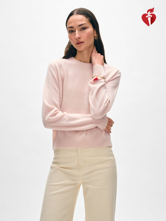 Cashmere Mini Heart Sleeve Crewneck