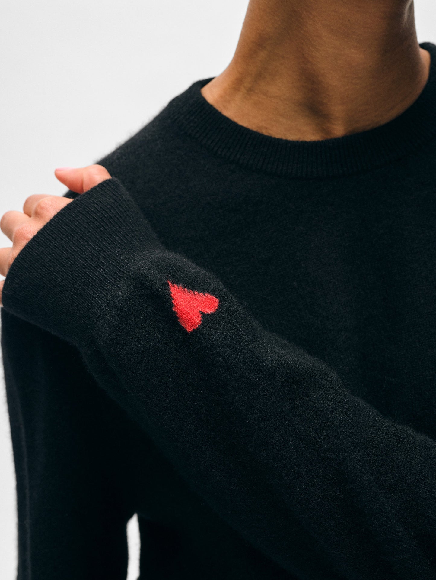 Cashmere Mini Heart Sleeve Crewneck