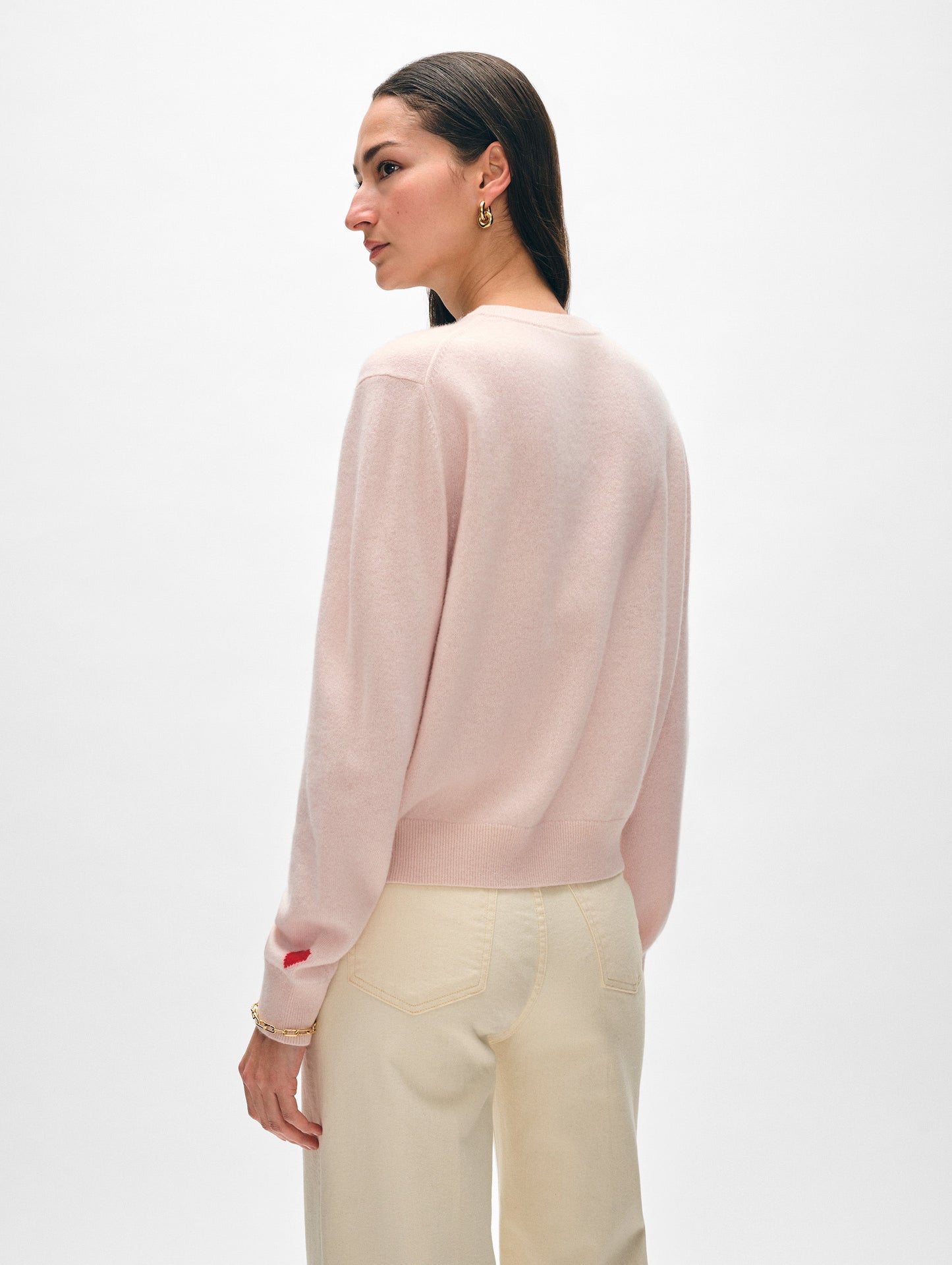 Cashmere Mini Heart Sleeve Crewneck