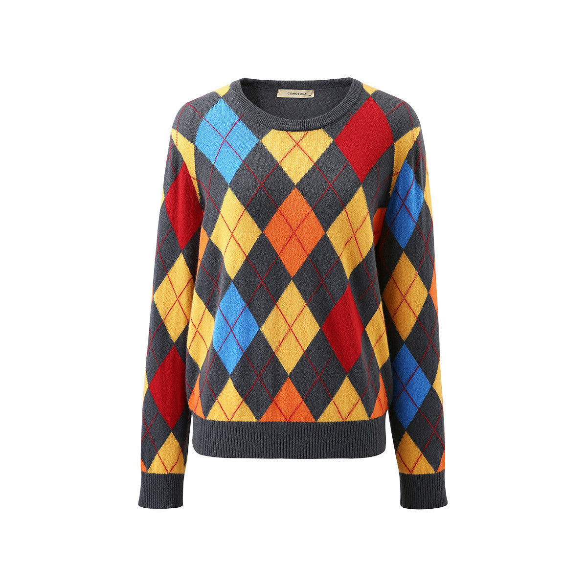 100% Cashmere Argyle Pattern Colorful Knitted Sweater