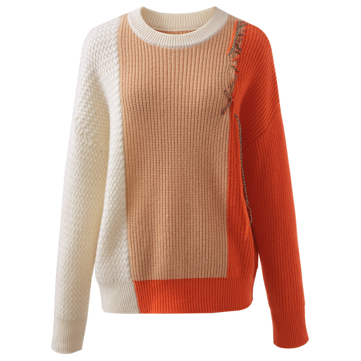 100% Cashmere Color Block Oversized Knit Sweater