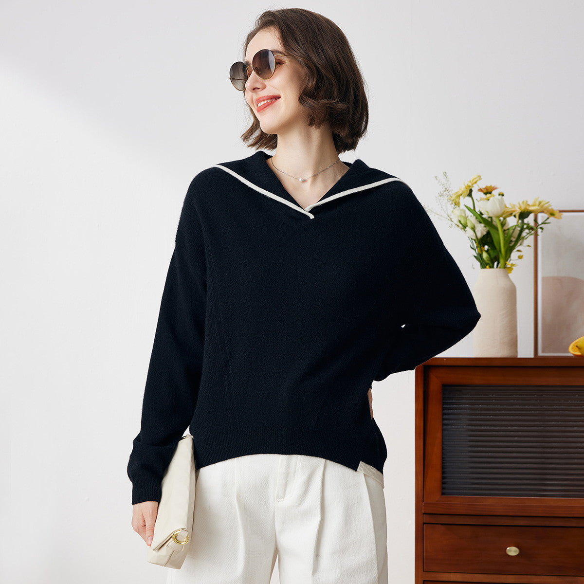 100% Cashmere Sailor Collar Sweater