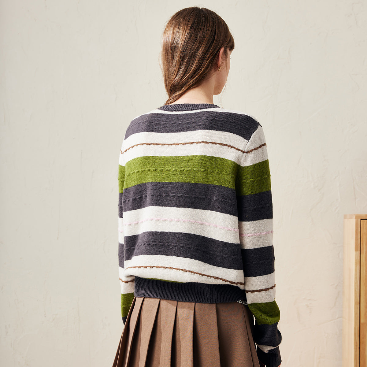 100% Wool Womens Cozy Striped Knit Sweater