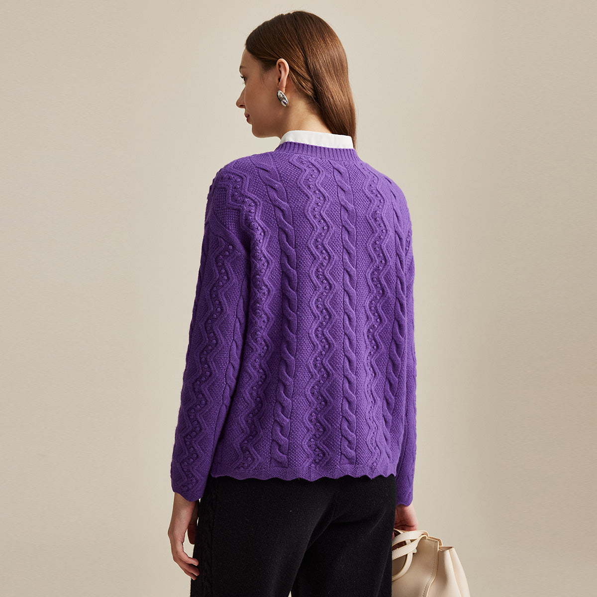 100% Wool Vibrant Color Cozy Cable Knit Sweater