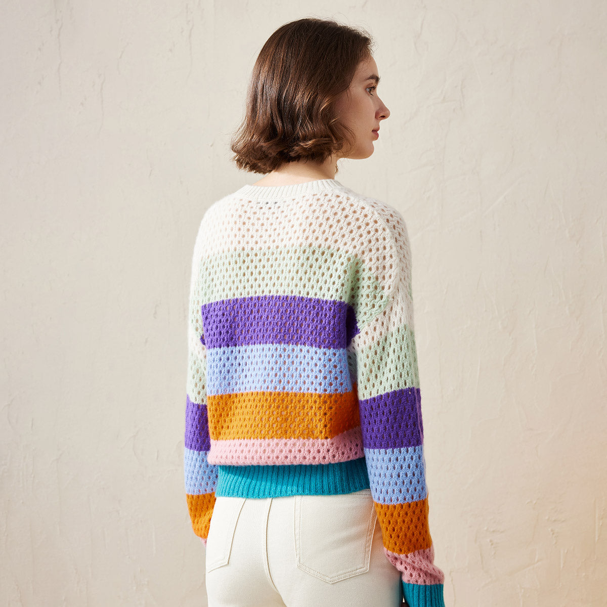 100% Cashmere Colorful Stripes Knit Sweater