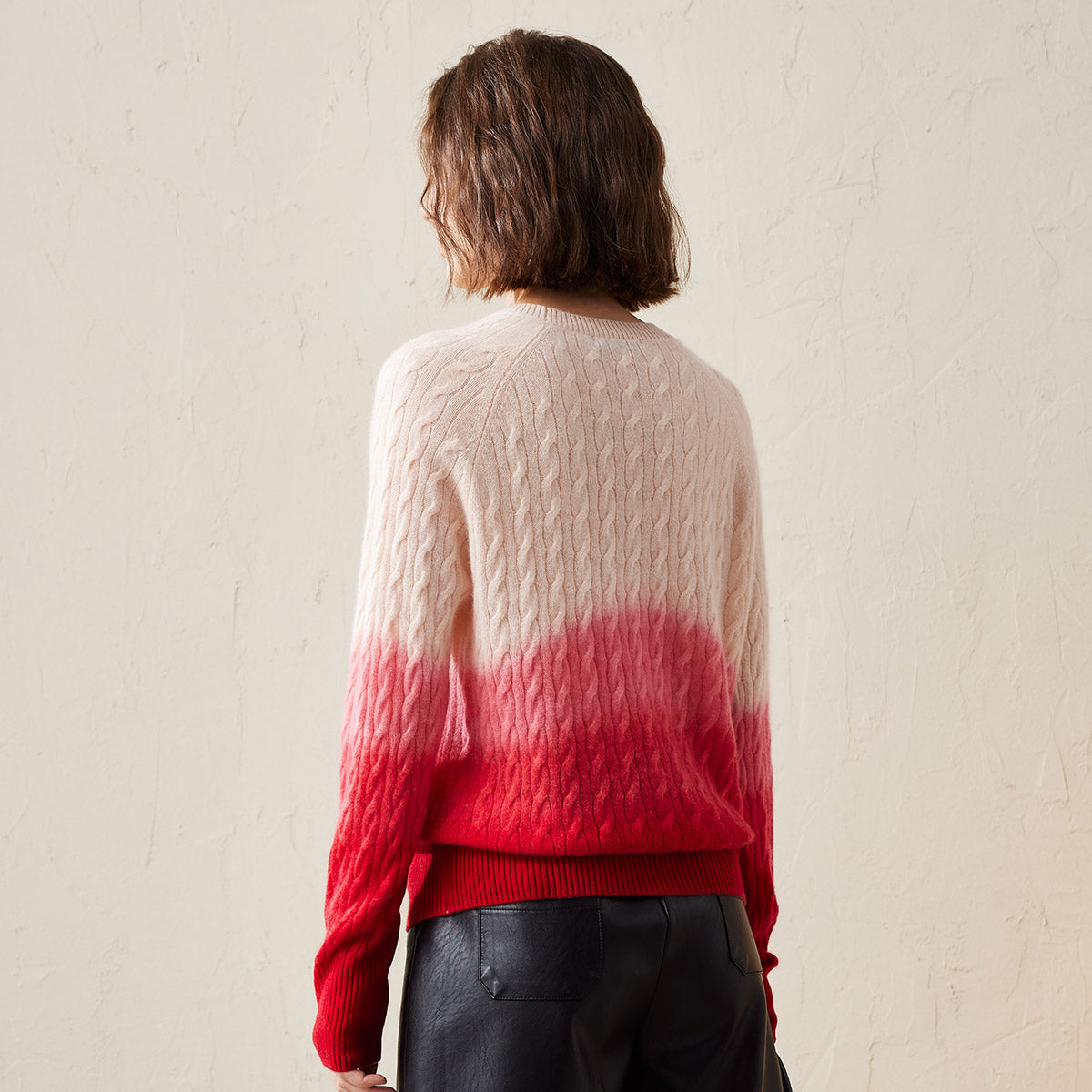 100% Cashmere Gradient Color Cable Knit Sweater