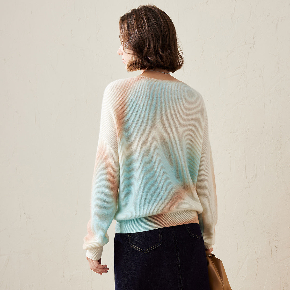 100% Cashmere Gradient Color Soft Knit Sweater