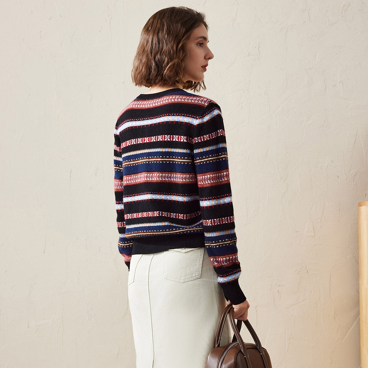 100% Cashmere Nordic Inspired Striped Knit Cardigan