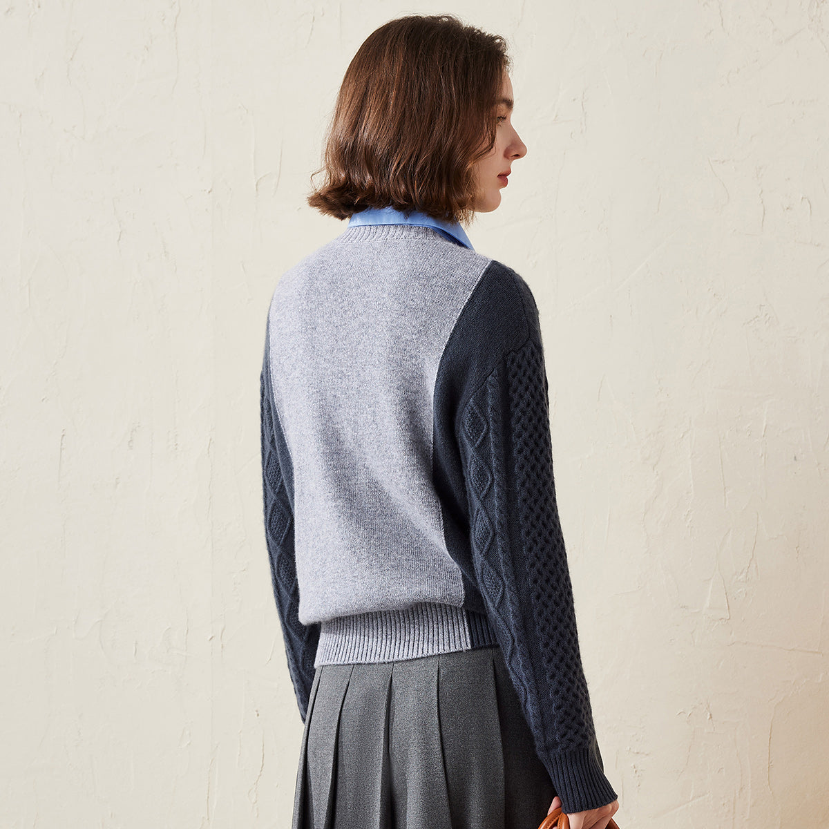 100% Cashmere Colorblock Cable Knit Sweater