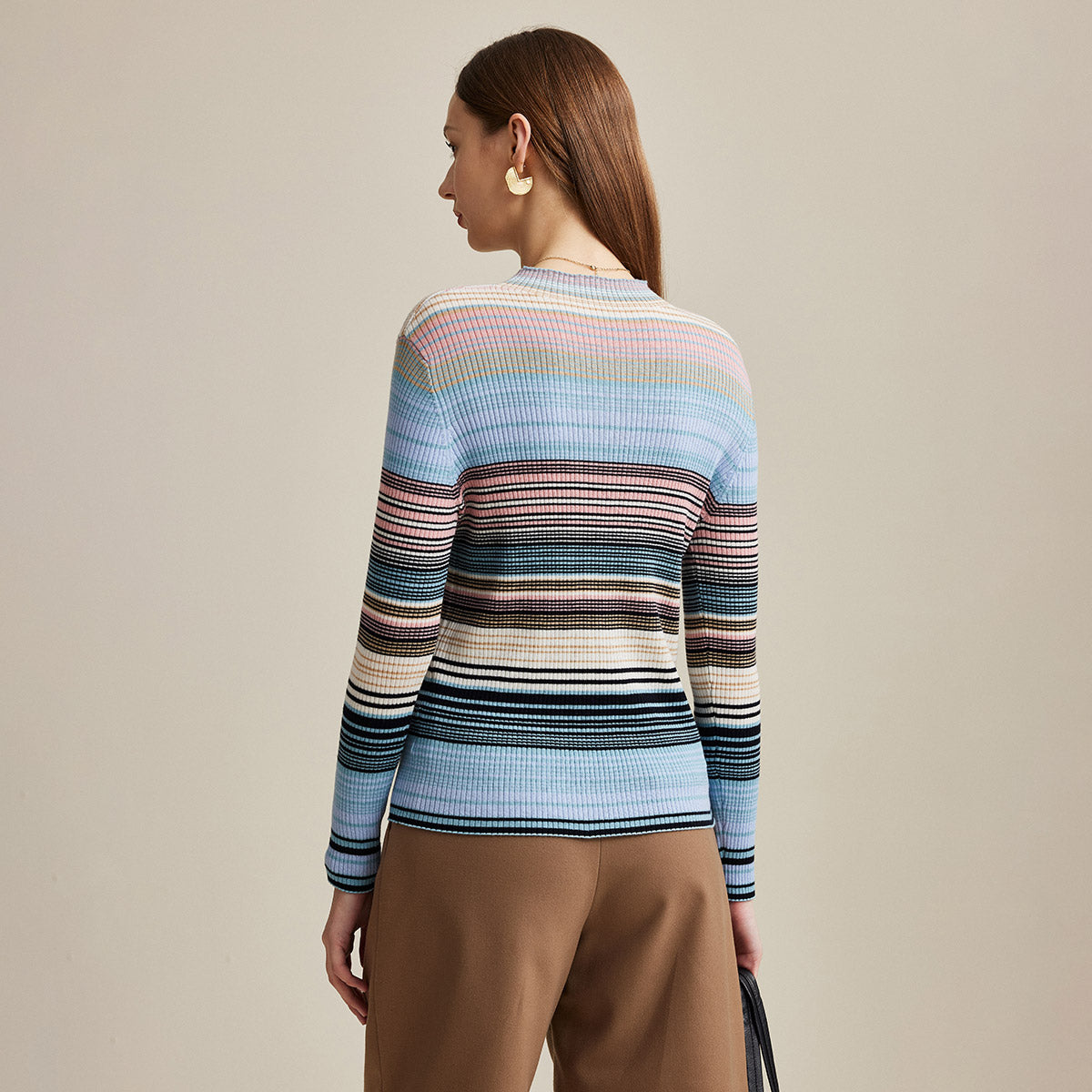 100% Wool Multicolor Striped Knit Sweater