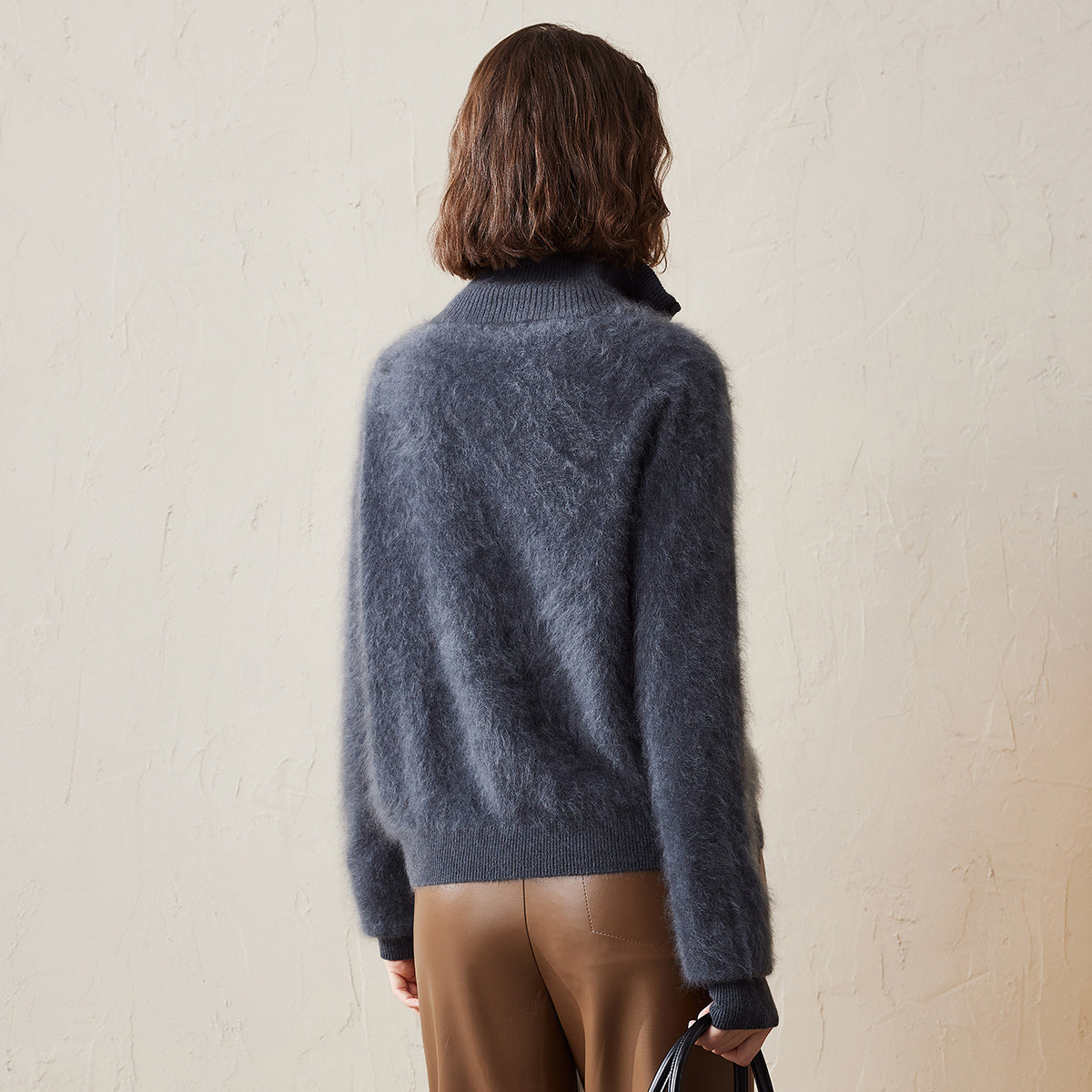 100% Brushed Cashmere Fluffy Zipper Cardigan