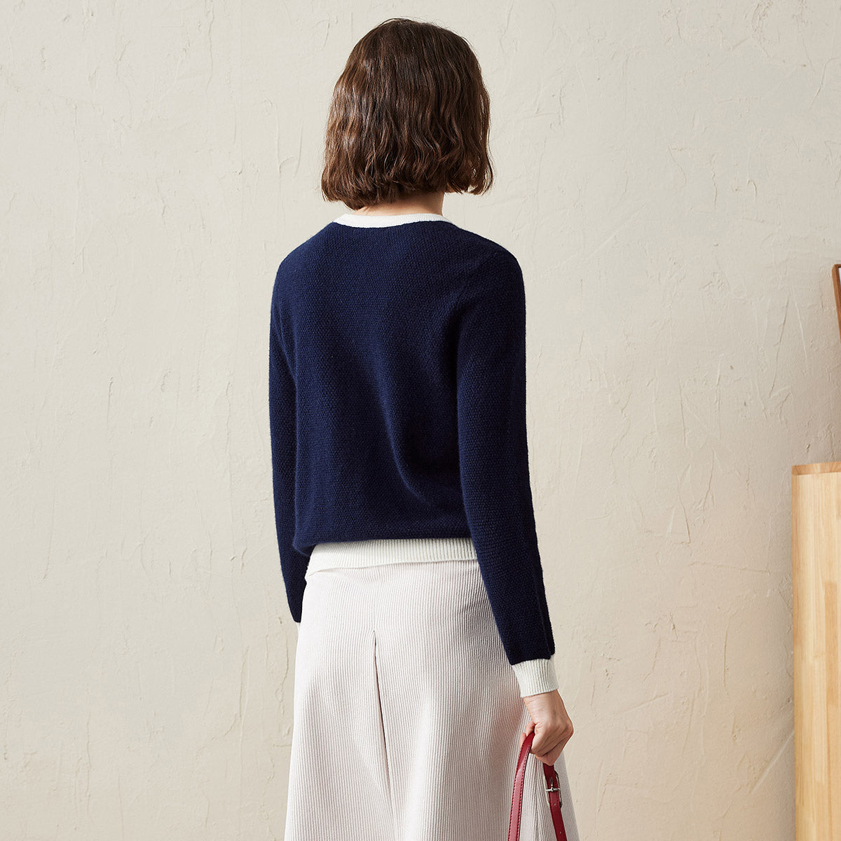 100% Cashmere Classic Contrast Trim Cardigan