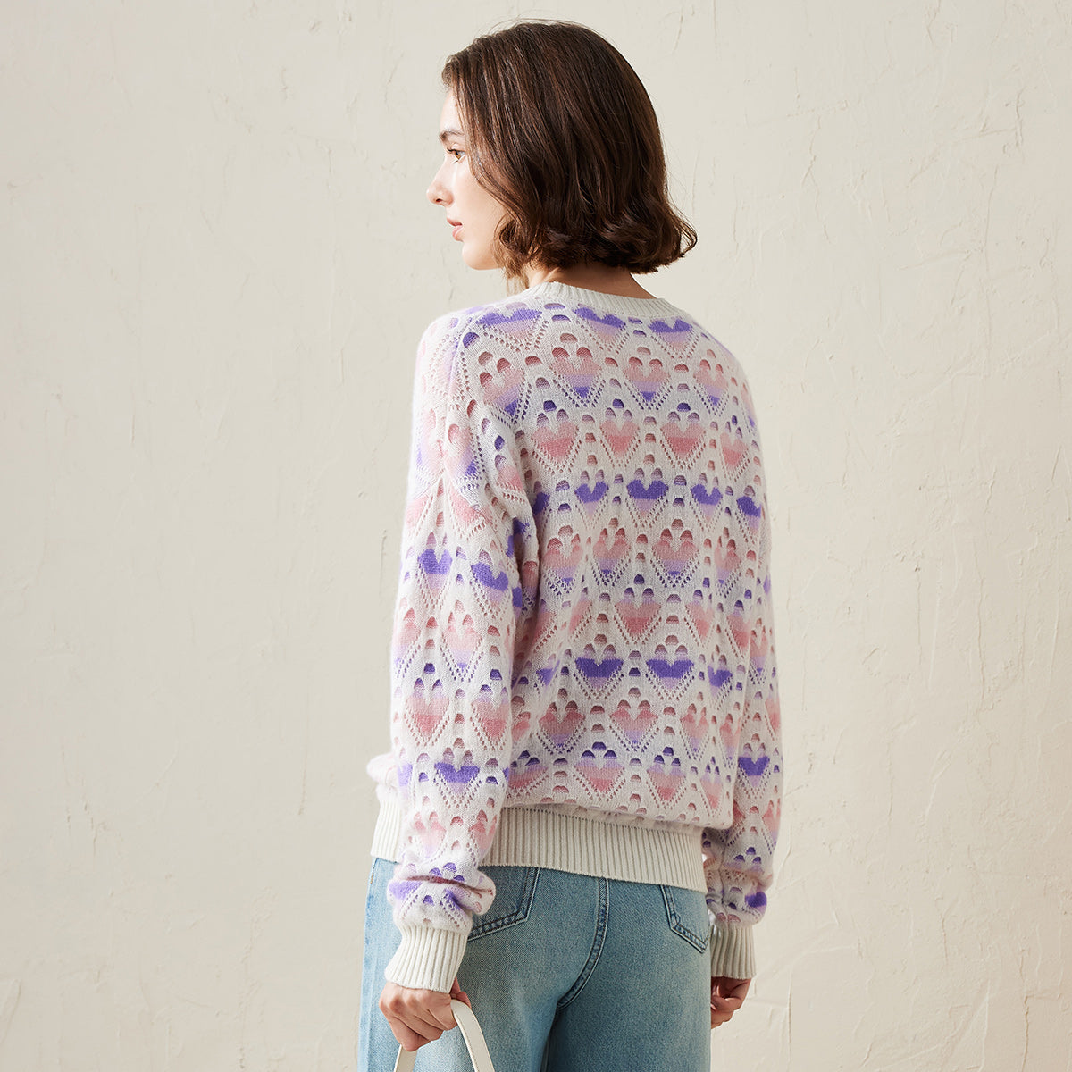 100% Cashmere Pastel Heart Knit Sweater