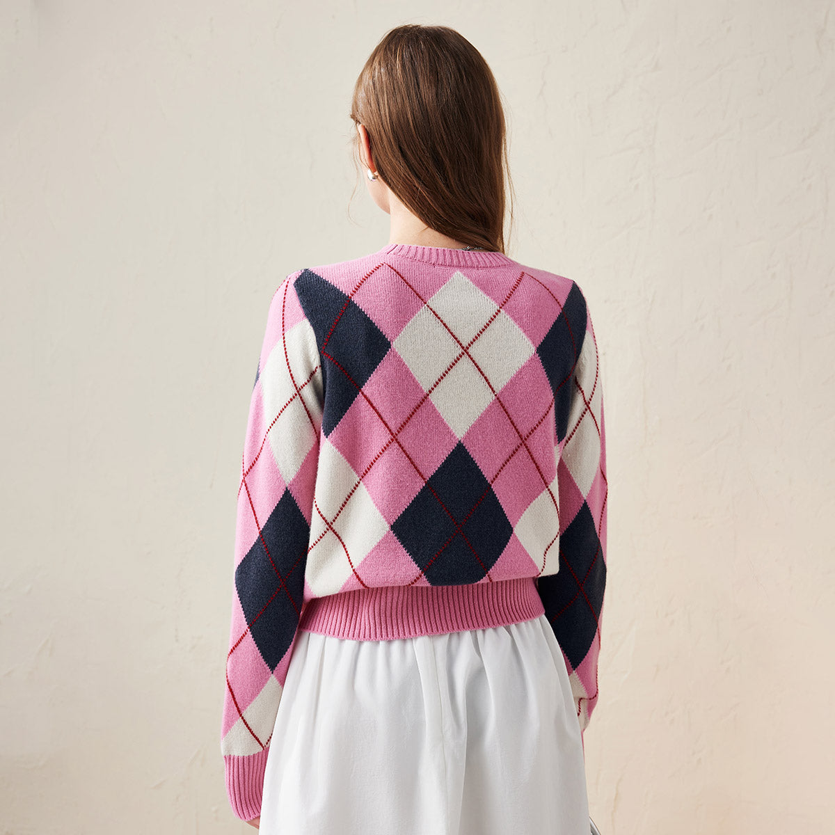 100% Wool Classic Argyle Pattern Knit Sweater