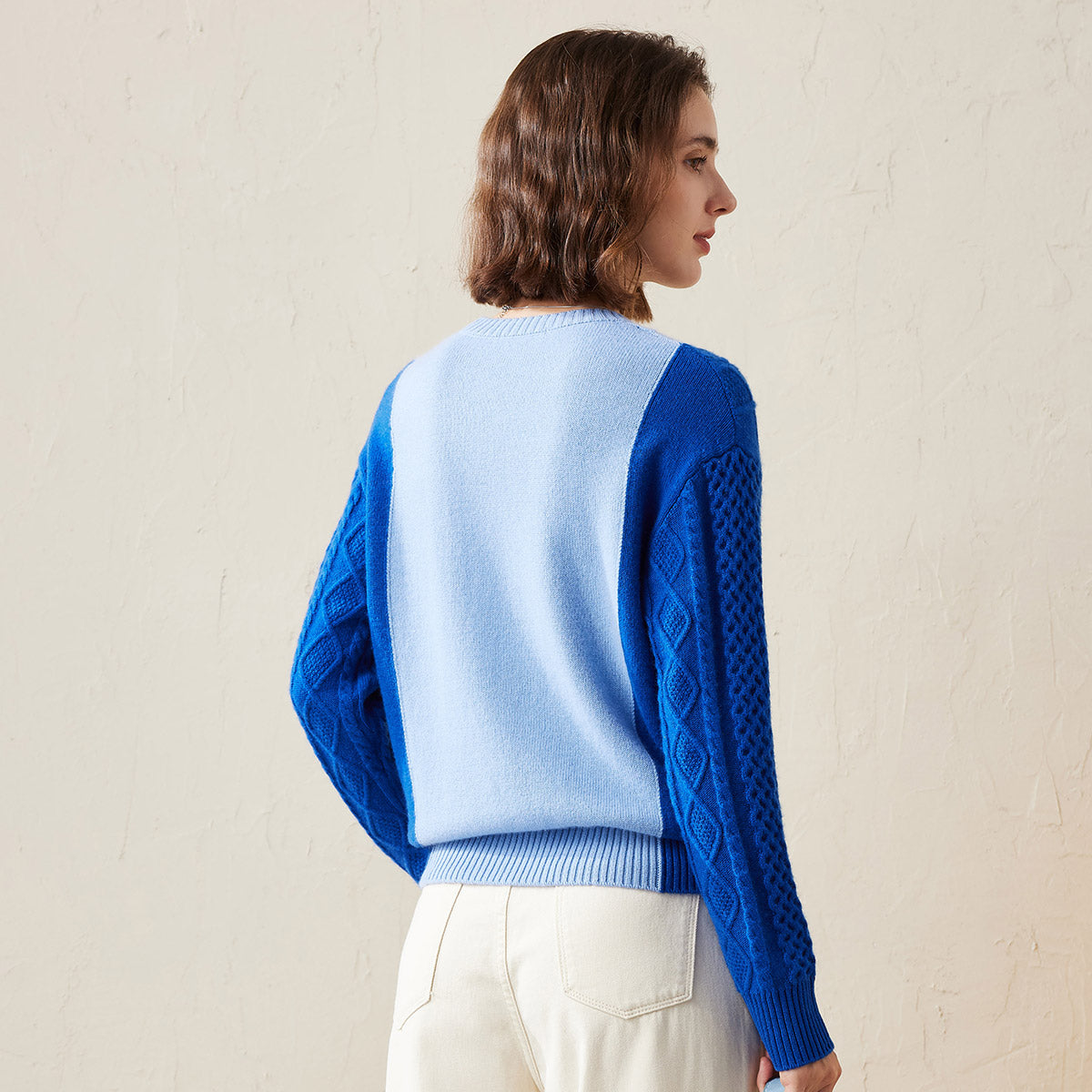 100% Cashmere Colorblock Cable Knit Sweater