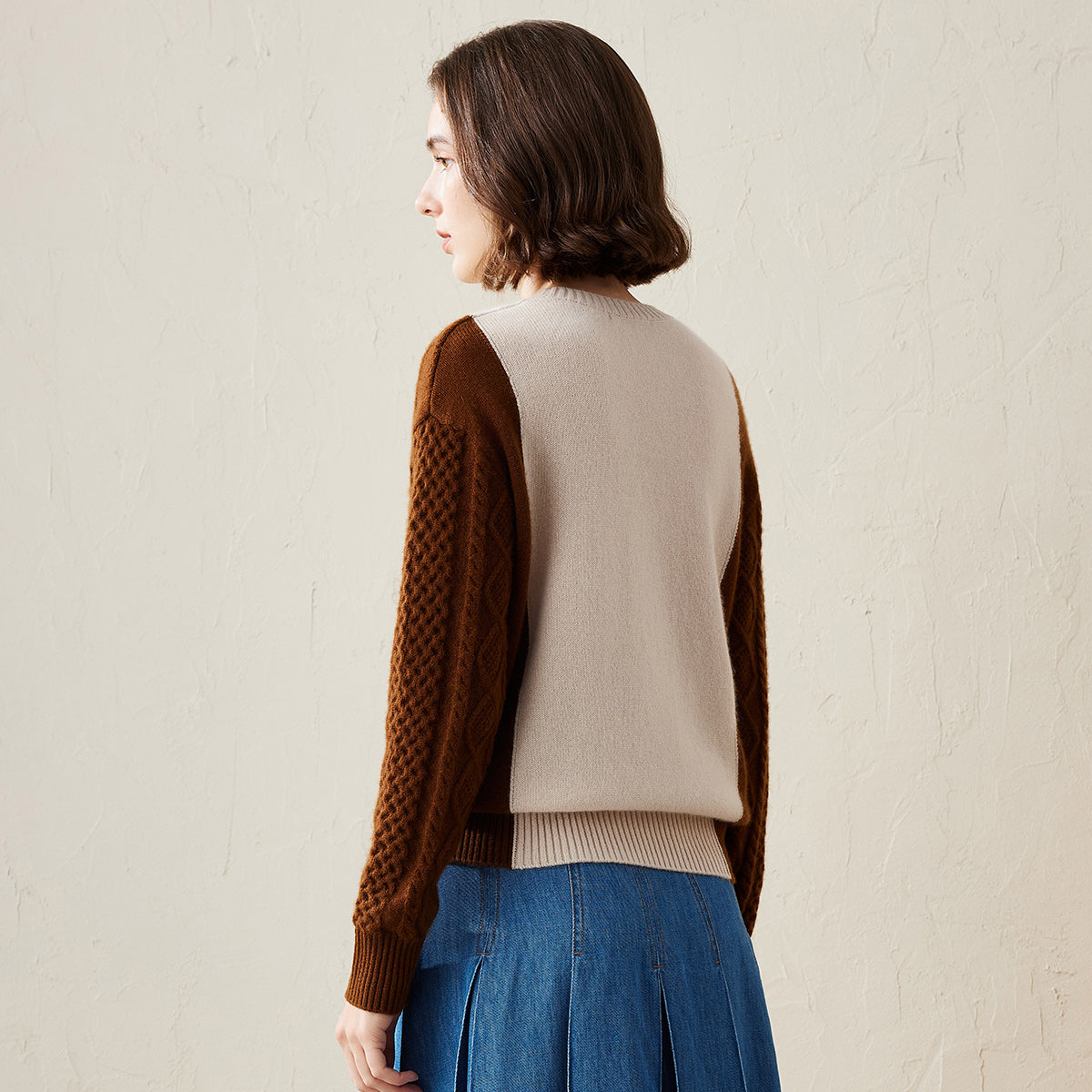 100% Cashmere Colorblock Cable Knit Sweater