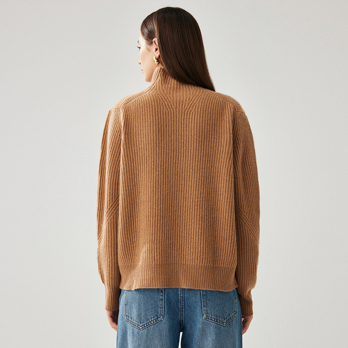 100% Cashmere Womens Turtleneck Ribbed Sweater