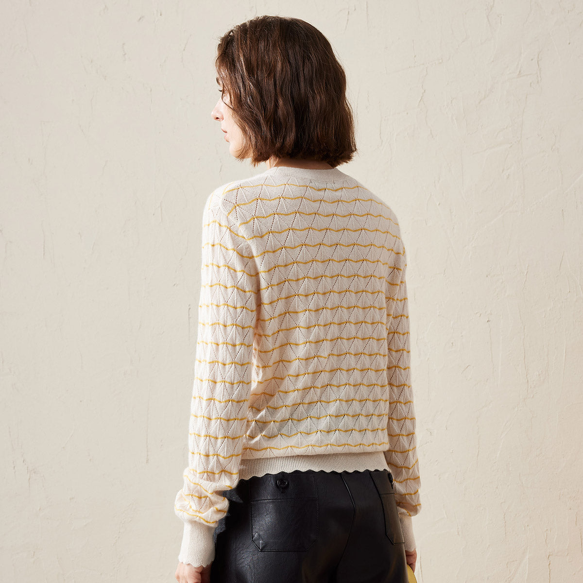 100% Cashmere Scallop Trim Knit Sweater