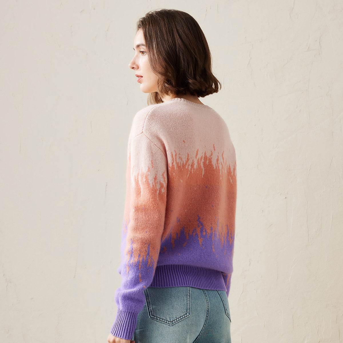 100% Cashmere Ombre Gradient Color Knit Sweater