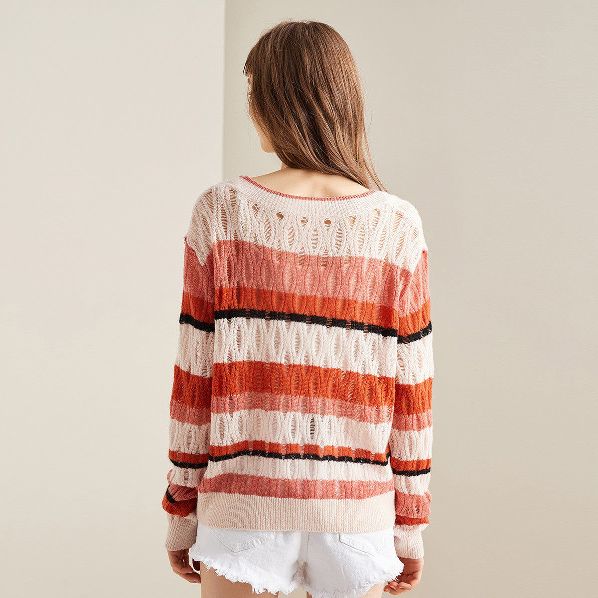 100% Cashmere Vibrant Striped V-Neck Knit Sweater