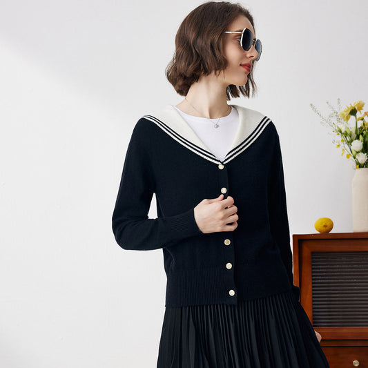 100% Cashmere Classic Sailor Collar Cardigan