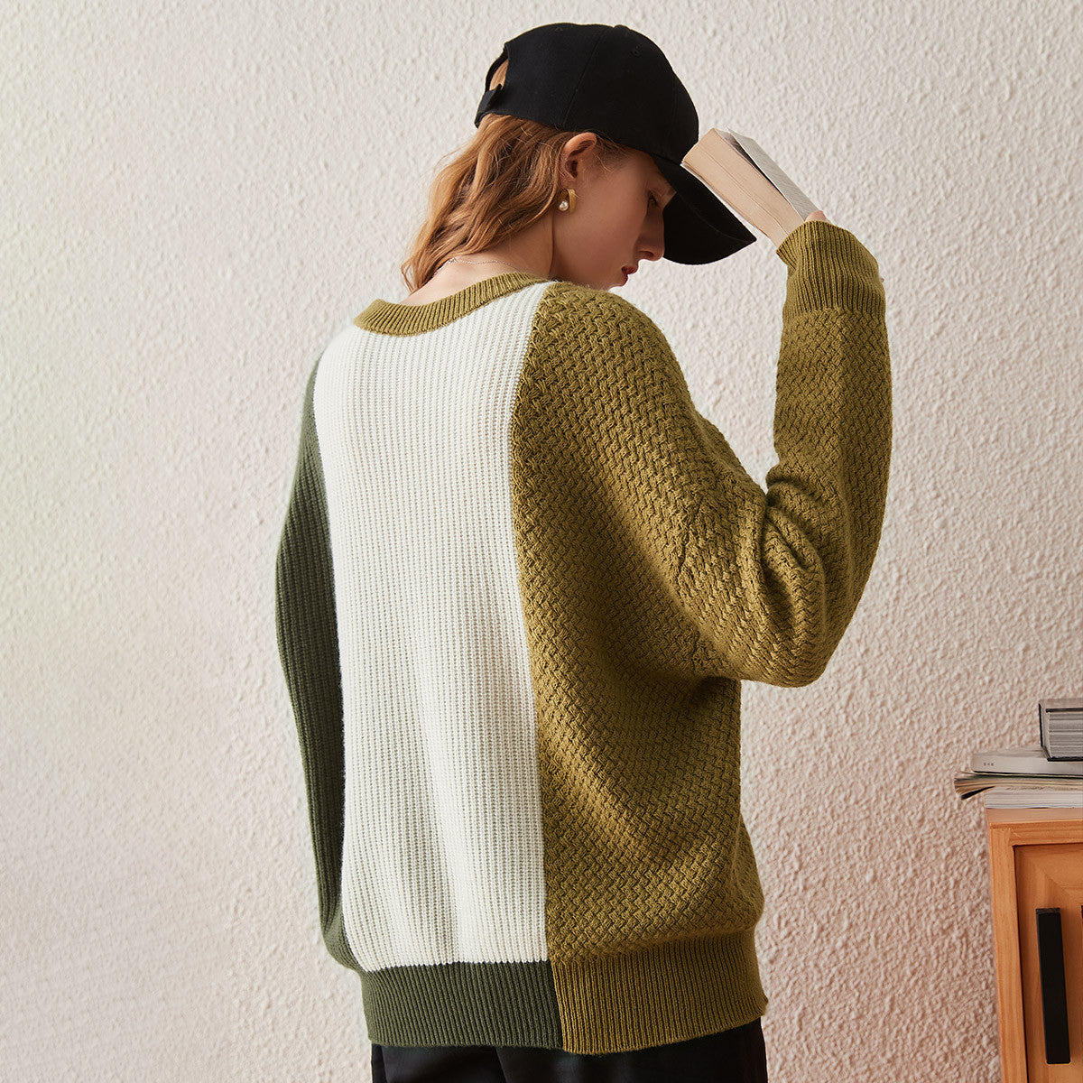 100% Cashmere Color Block Oversized Knit Sweater