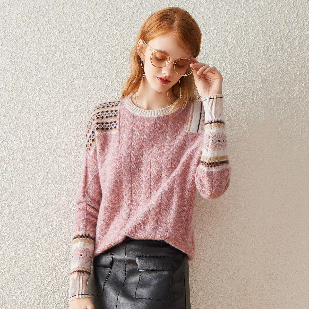 100% Cashmere Knit Sweater with Intricate Sleeve Details