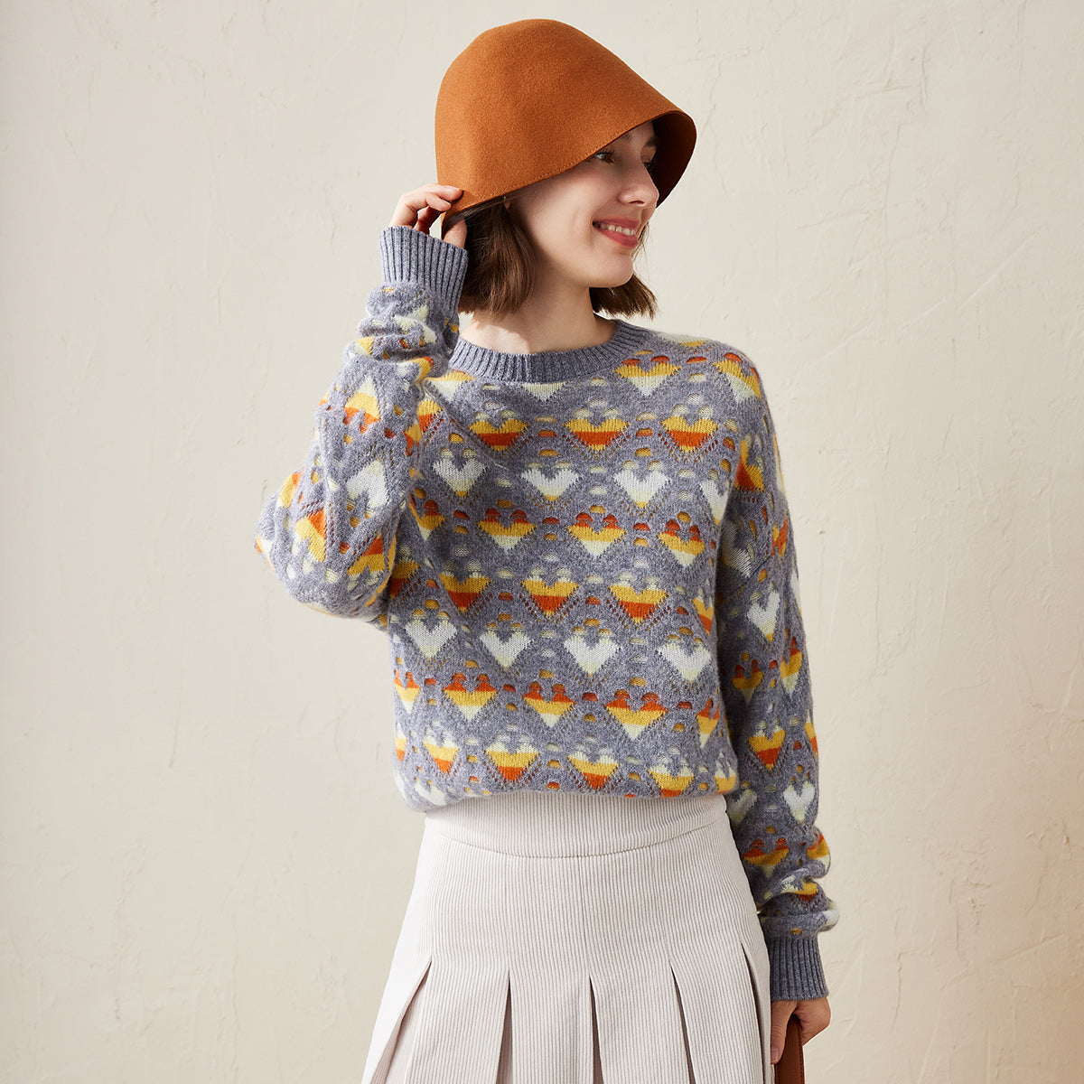 100% Cashmere Pastel Heart Knit Sweater