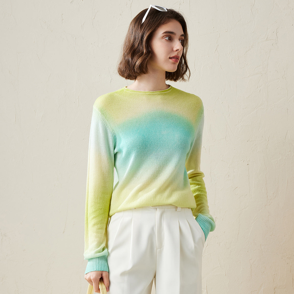 100% Cashmere Gradient Color Knit Sweater