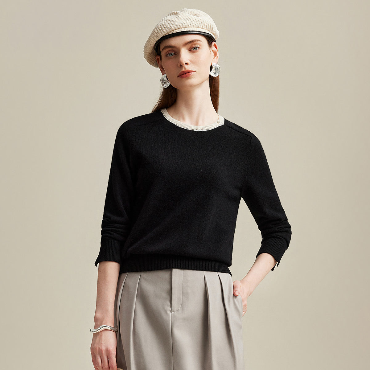 100% Cashmere Button-Accent Sweater