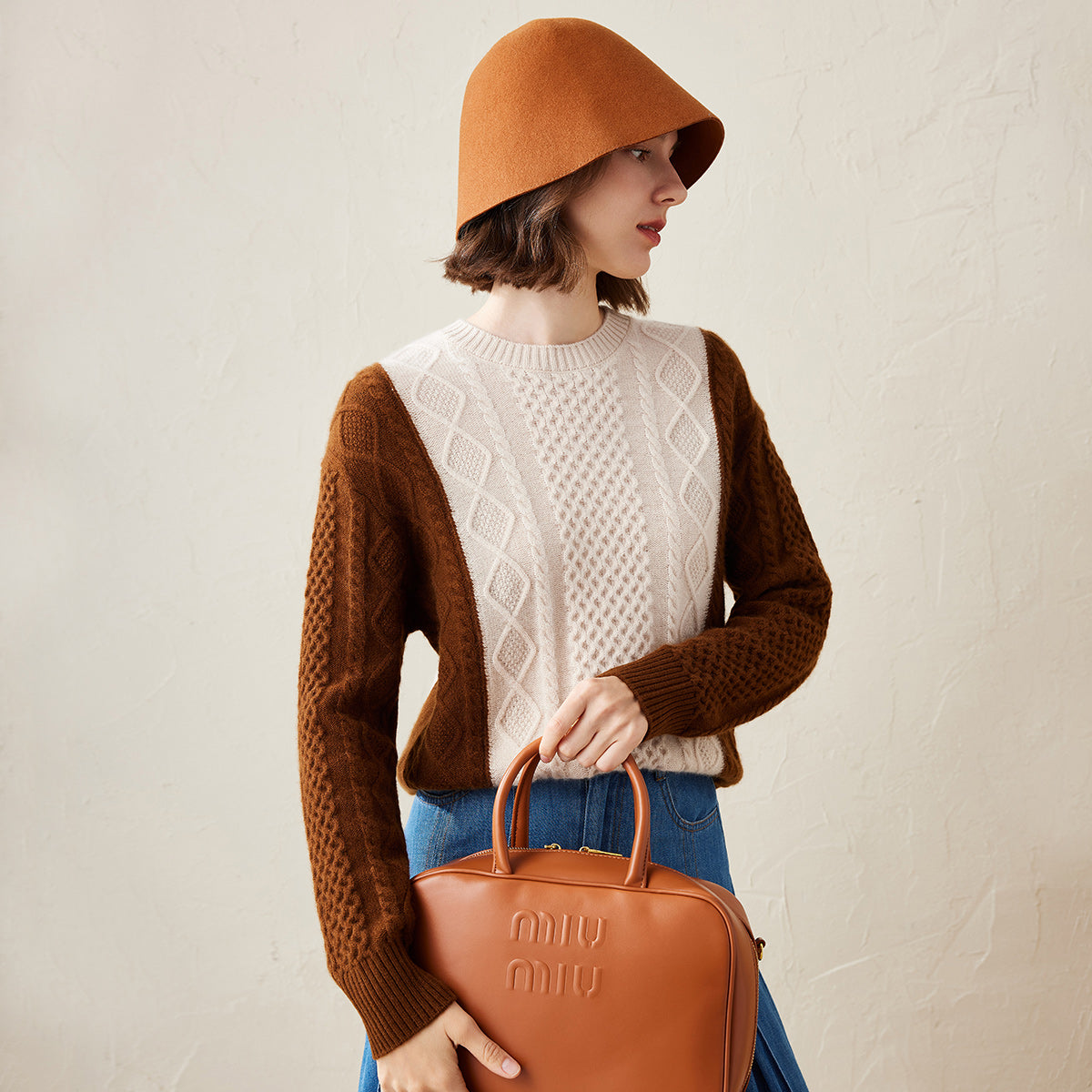 100% Cashmere Colorblock Cable Knit Sweater