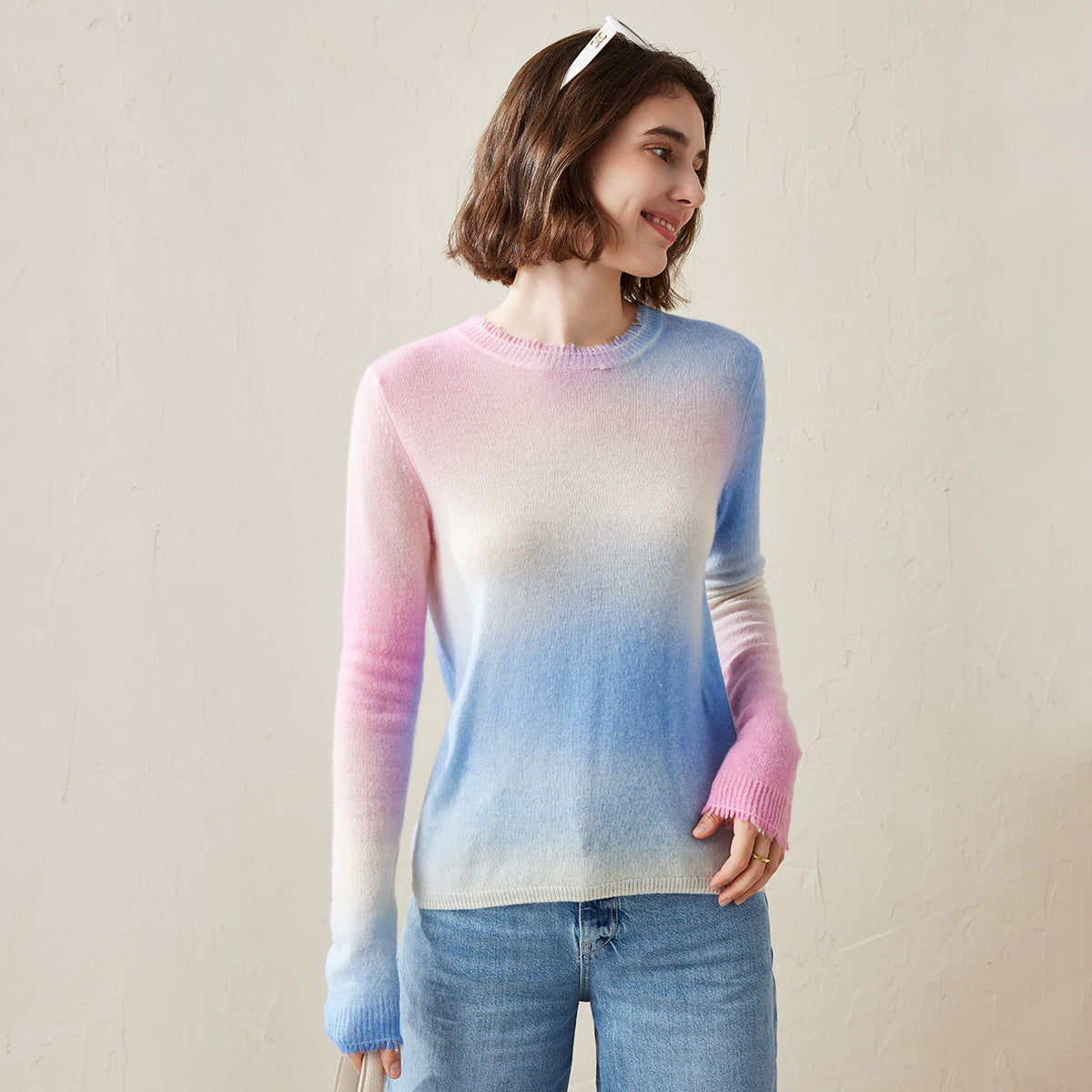 100% Cashmere Soft Gradient Ombre Cashmere Sweater