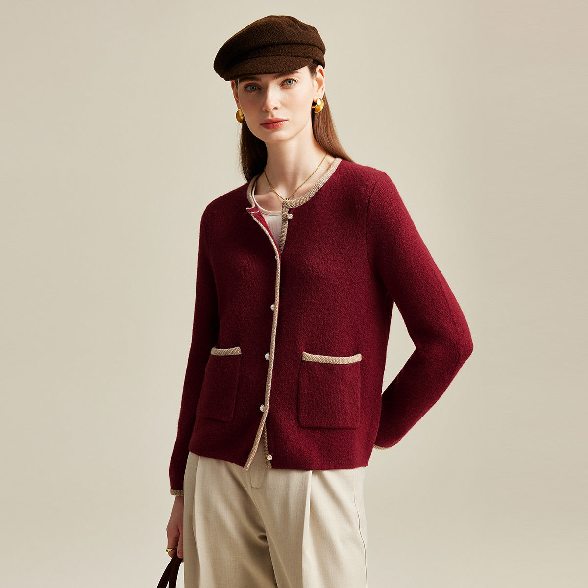 100% Cashmere Two-Tone Buttoned Cardigan