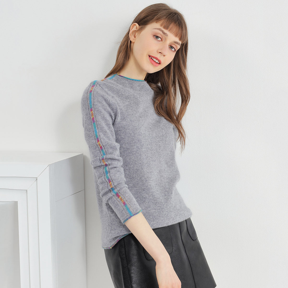 100% Cashmere Sweater with Built-in Collar