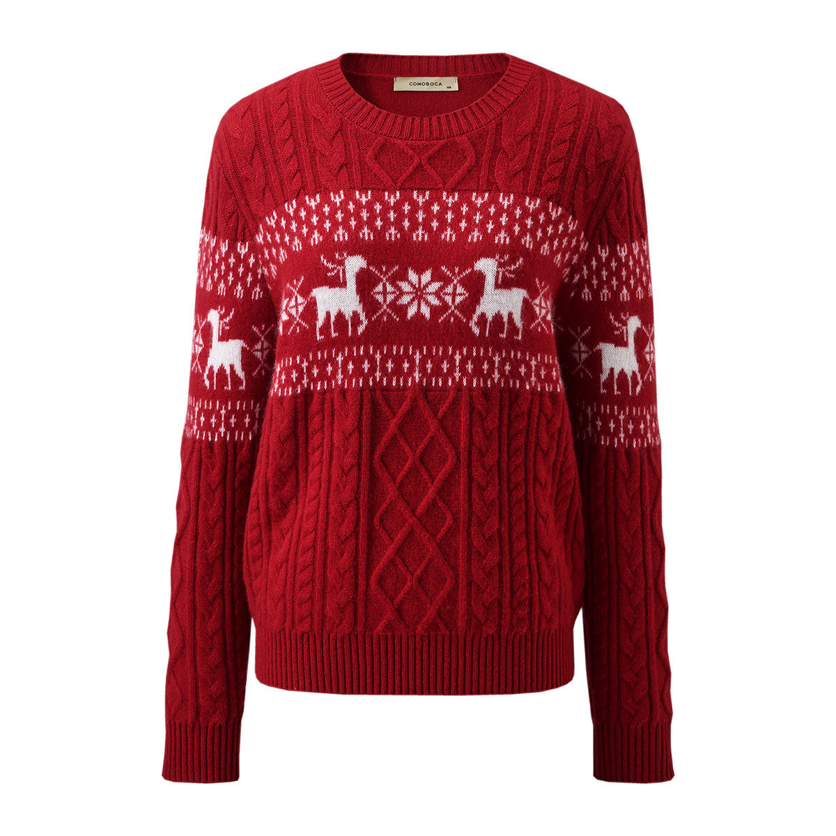 100% Cashmere Cozy Reindeer Fair Isle Knit Sweater