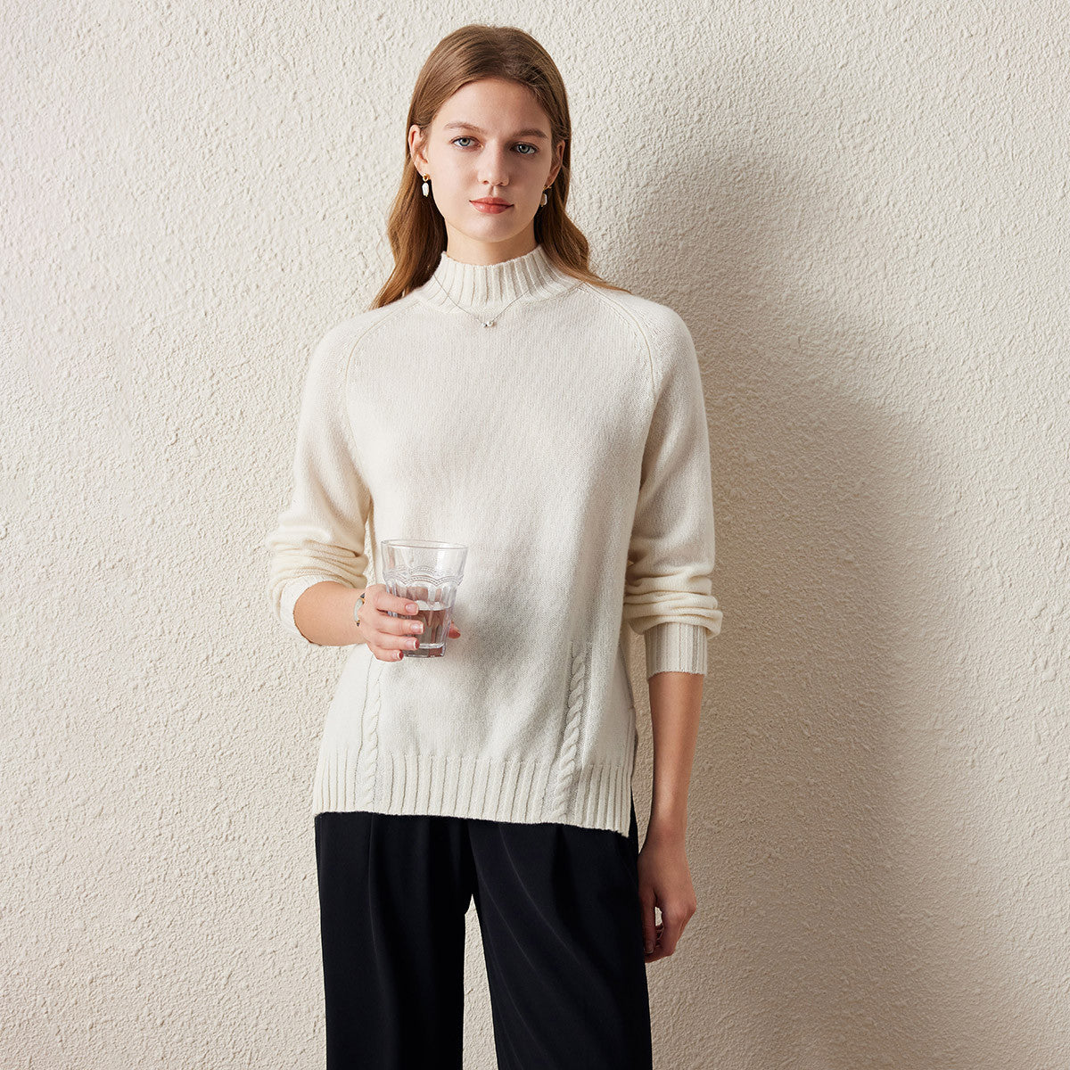 100% Cashmere Mock Neck Knit Sweater