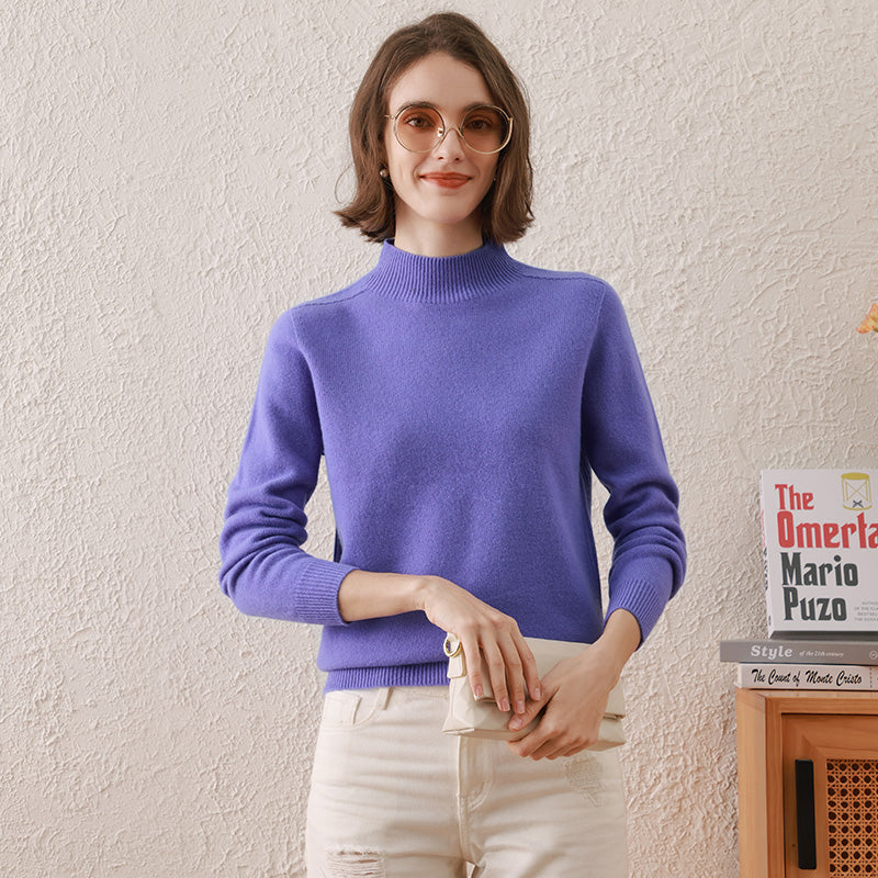 100% Wool All-Match Mock Neck Sweater