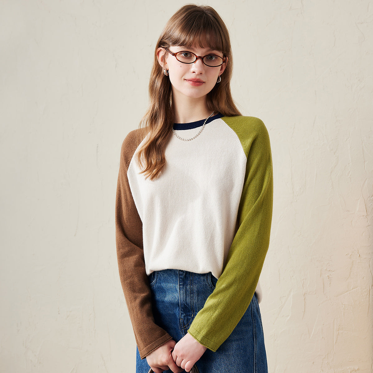 100% Wool Color Block Knitted Sweater