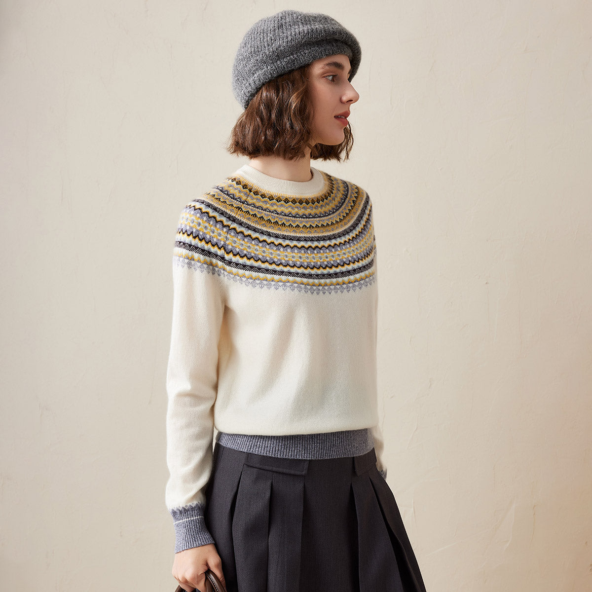 100% Cashmere Nordic-Inspired Knit Sweater