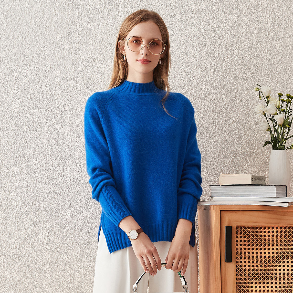 100% Cashmere Mock Neck Knit Sweater