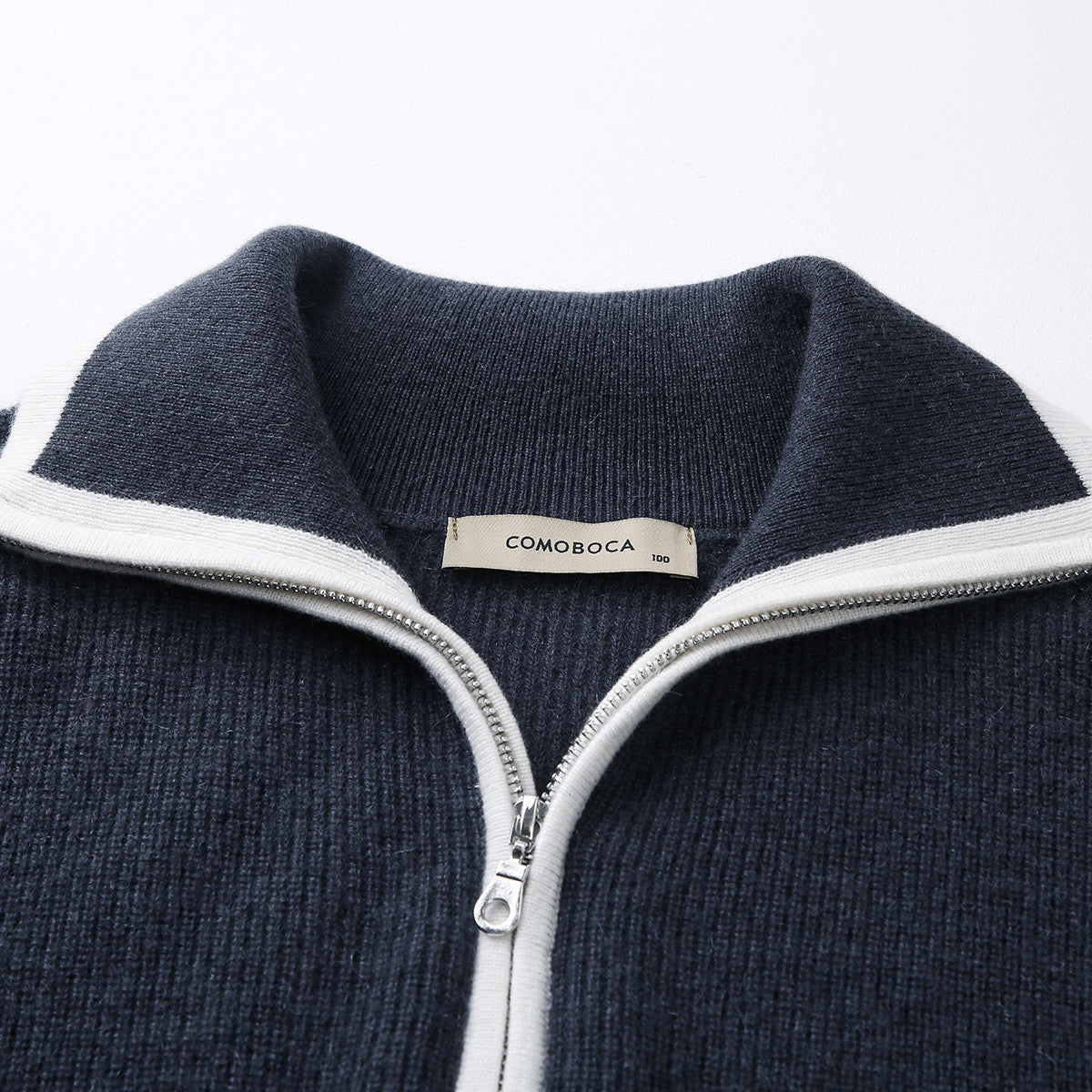 100% Cashmere Contrast Trim Zip-Up Sweater