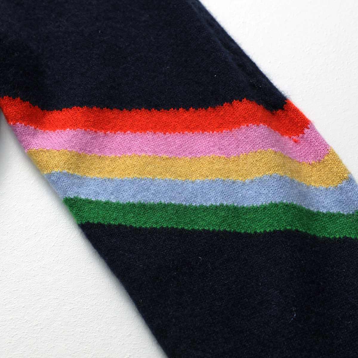 100% Cashmere Sweater with Multicolored Striped Sleeves