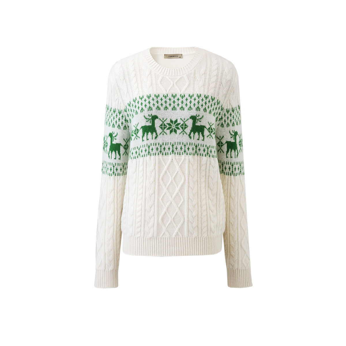 100% Cashmere Cozy Reindeer Fair Isle Knit Sweater