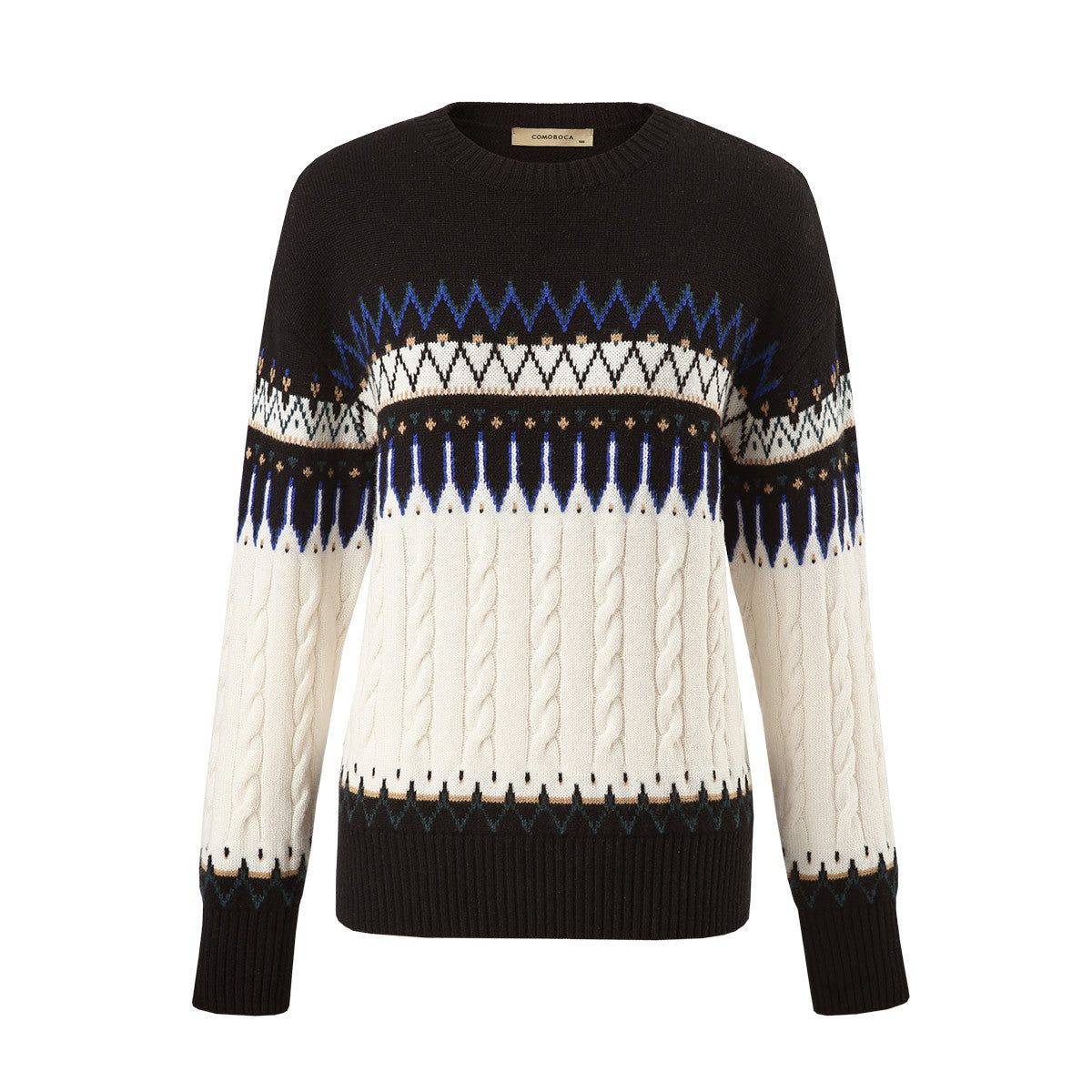 100% Wool Nordic Pattern Cable Knit Sweater