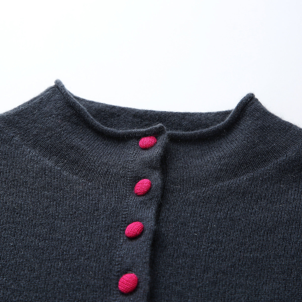 100% Cashmere Button Down Contrast Cuff Knit Sweater