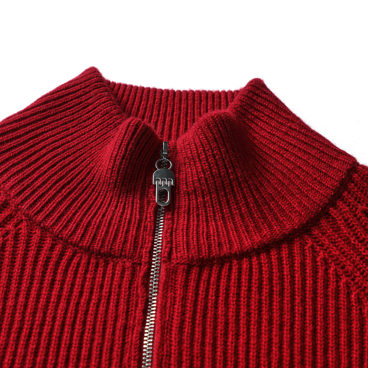 100% Wool Half-High Neck Zipper Cardigan