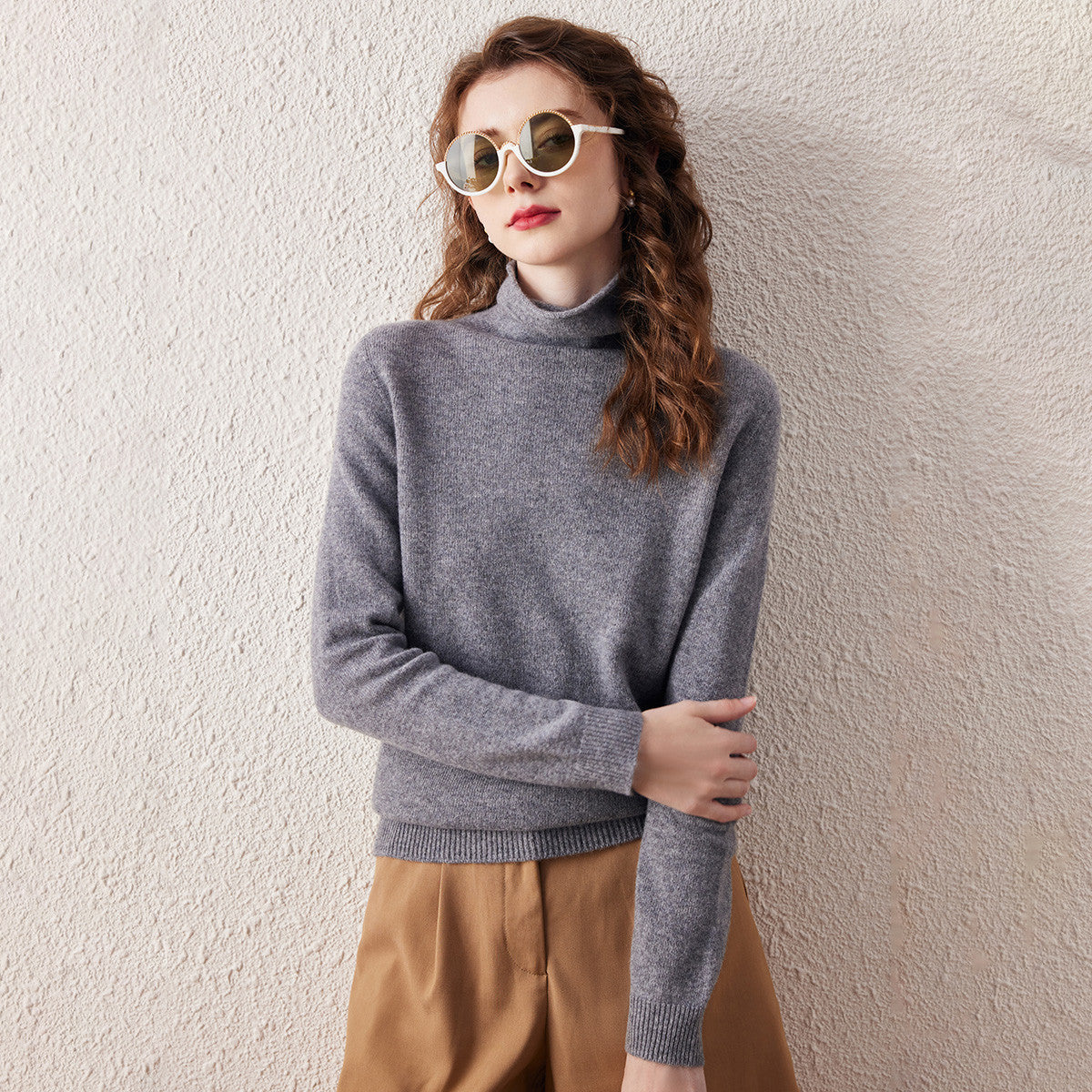 100% Wool Ribbed Design Turtleneck Sweater