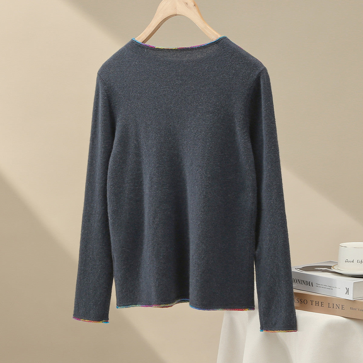 100% Cashmere Sweater with Built-in Collar