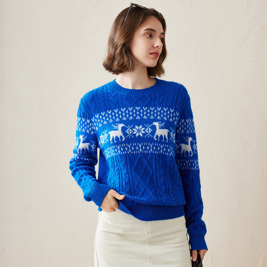 100% Cashmere Cozy Reindeer Fair Isle Knit Sweater