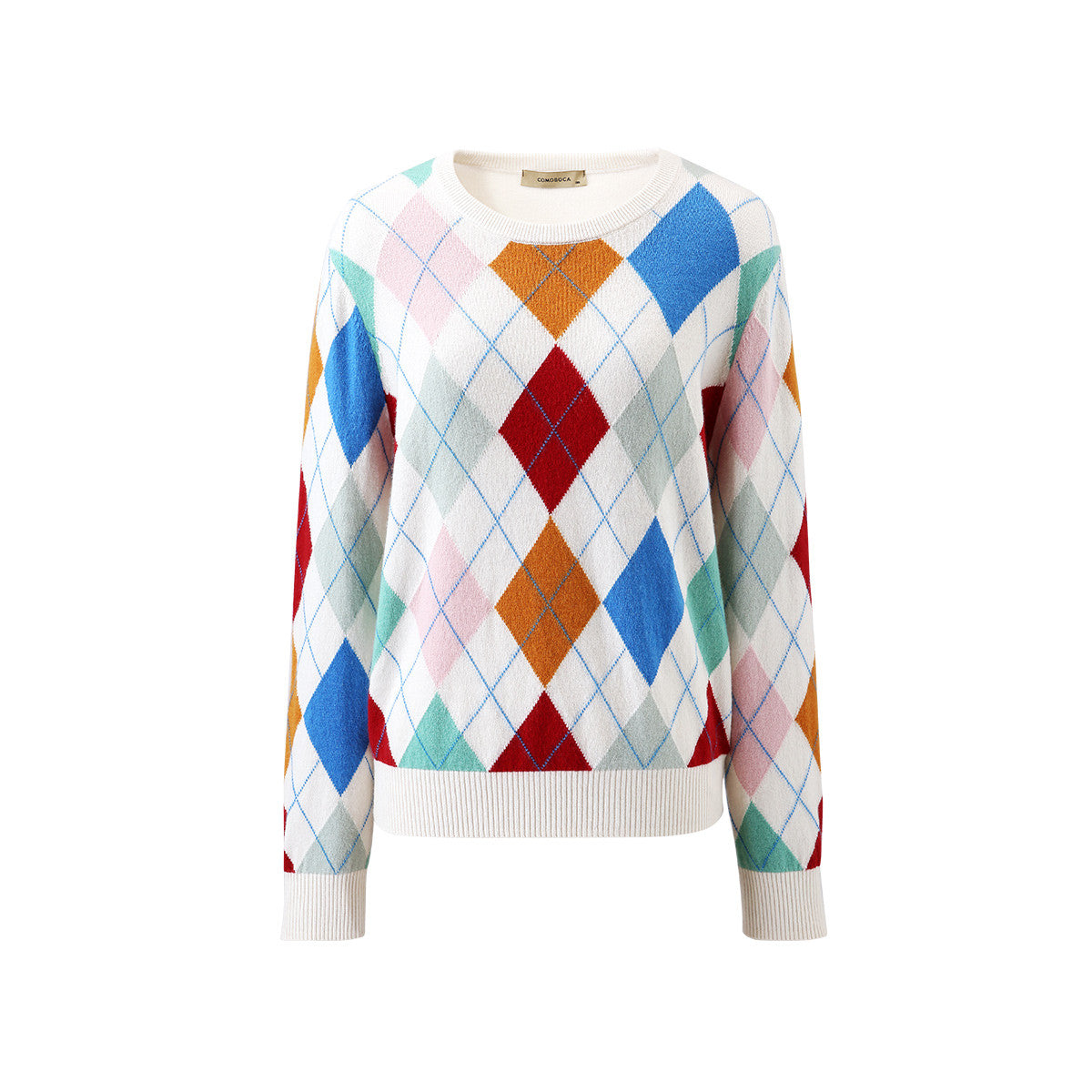 100% Cashmere Argyle Pattern Colorful Knitted Sweater